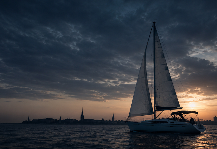 Sailing yacht at sunset